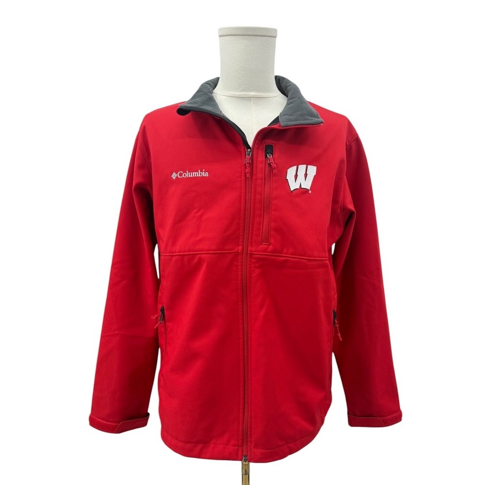 Columbia Wisconsin Badgers NCAA Jacket Men XL Red Softshell Zip Up Fleece Lined - Picture 2 of 15